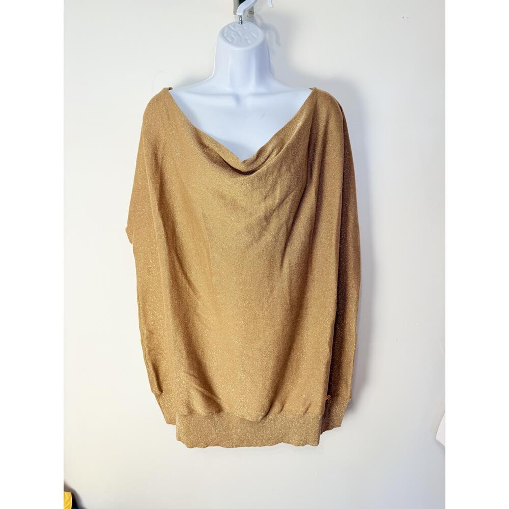 Michael Kors Womens Dark Camel Gold Color Long Sleeve Cowl Neck Top Medium